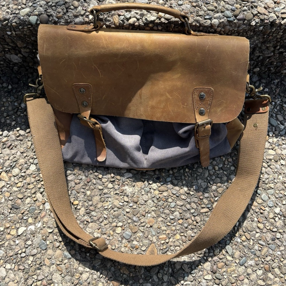 Gootium Vintage Canvas Leather Shoulder/Messenger computer Bag, Gray 16.5"x 12"